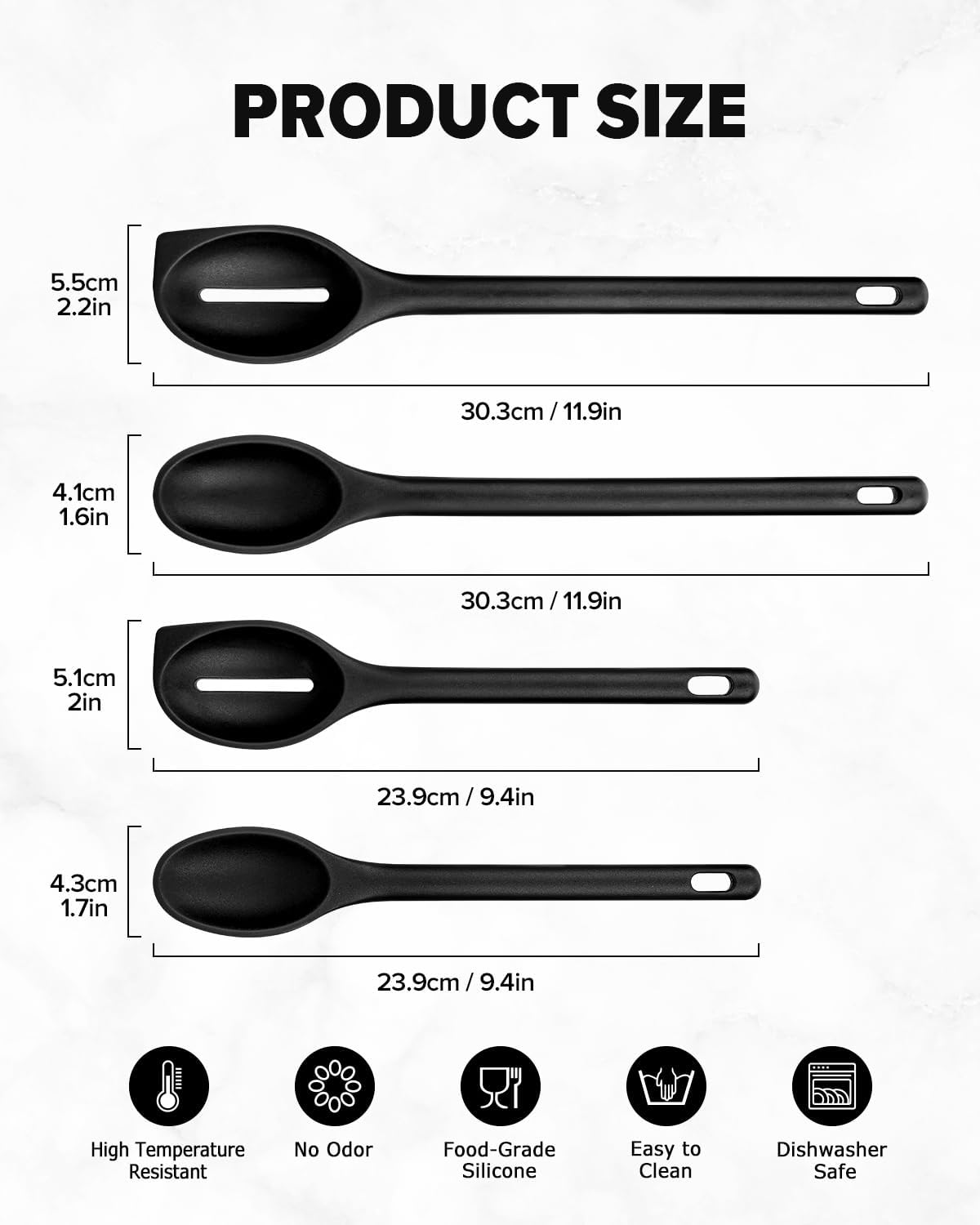 Silicone Cooking Spoons Set, Heat Resistant Kitchen Utensils, Non-Stick BPA Free Solid & Slotted Spoons for Mixing, Scooping, Draining, Serving, Basting (4 Pack) (RED)