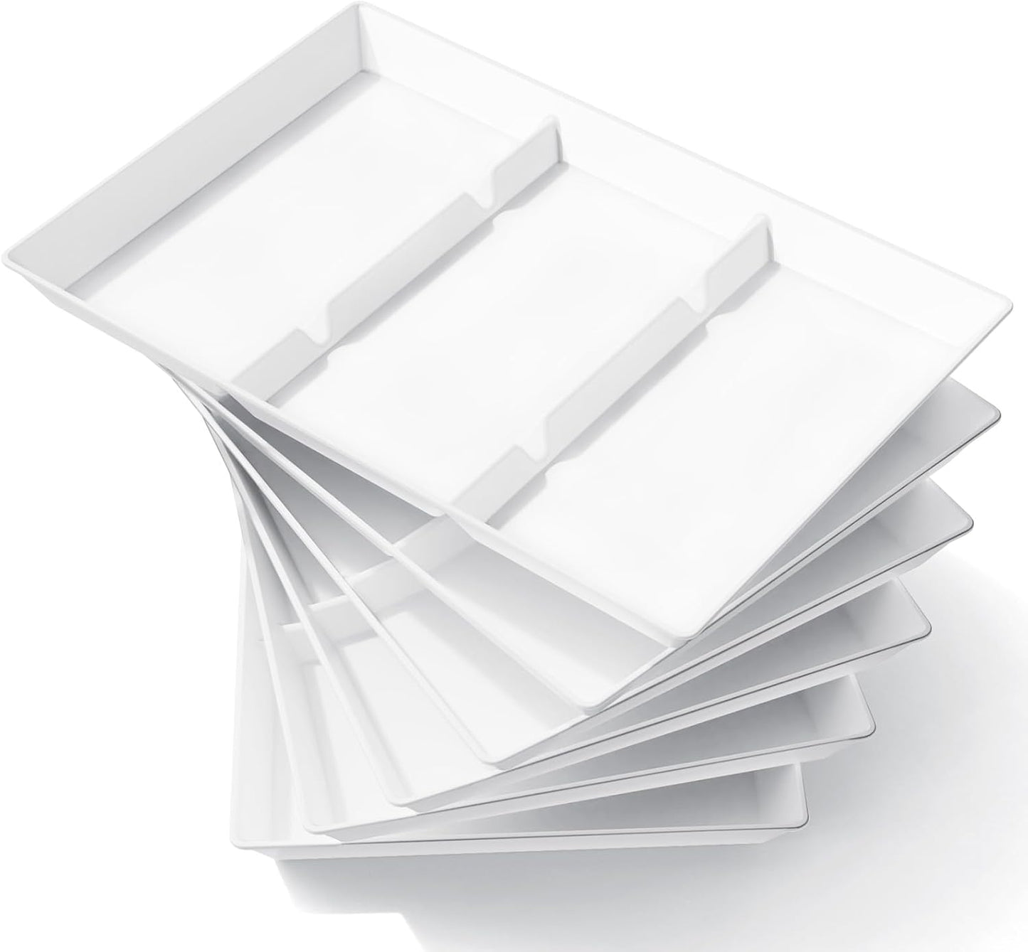 Lifewit Serving Tray Divided for Party Supplies, 4 PCS 15" x 10" Plastic Platters for Serving Food, White Reusable Tray for Veggie, Snack, Fruit, Cookies, Desserts in Kitchen/Pantry