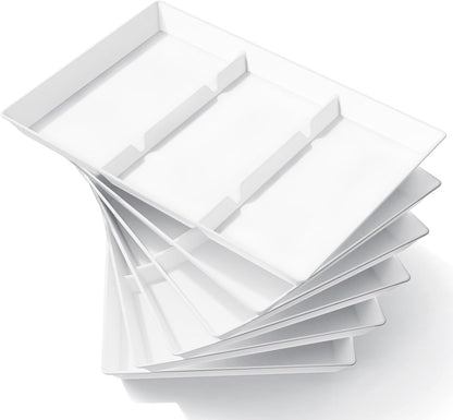 Lifewit Serving Tray Divided for Party Supplies, 4 PCS 15" x 10" Plastic Platters for Serving Food, White Reusable Tray for Veggie, Snack, Fruit, Cookies, Desserts in Kitchen/Pantry