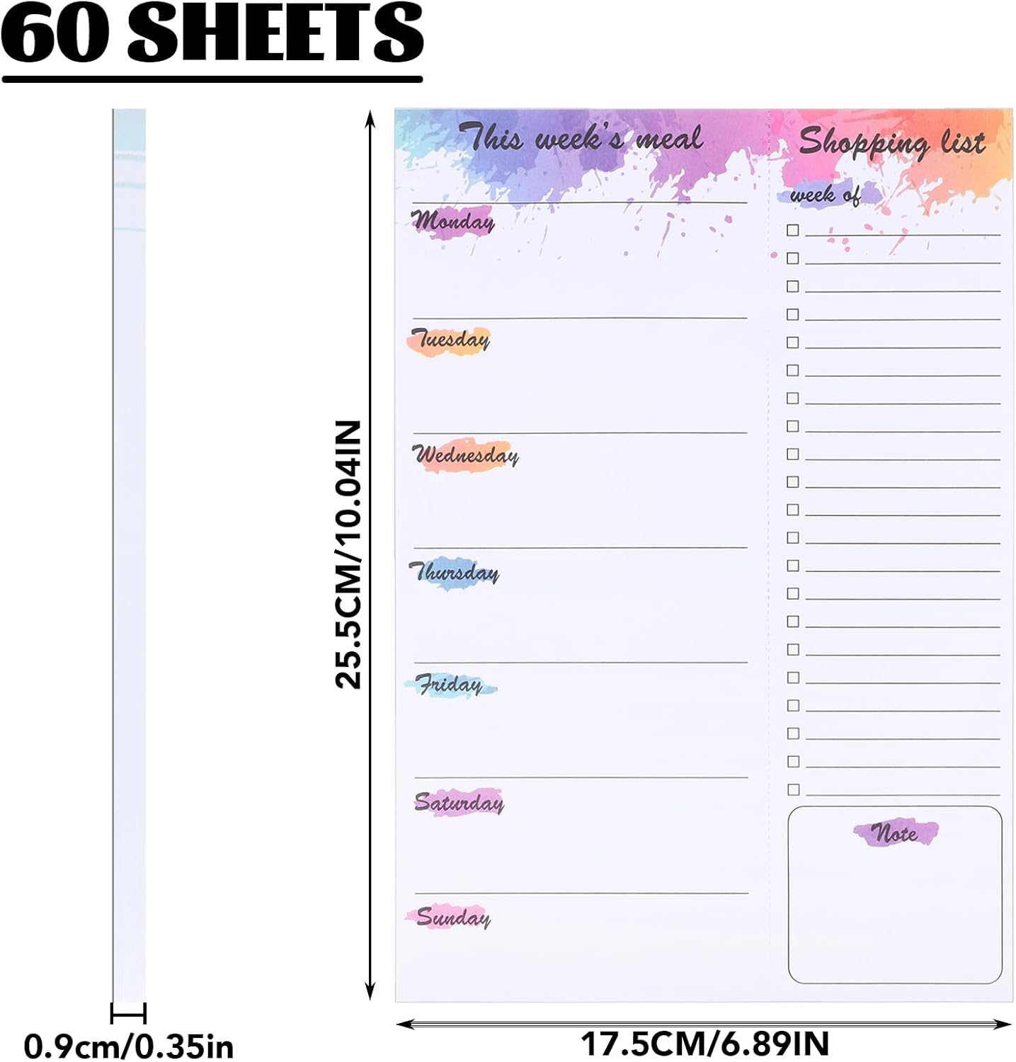 60 Sheet Meal Planner for Fridge, Magnetic Weekly Meal Planner & Grocery List with Tear-off Shopping List for Meal Prep, 7x10''-Flower Design