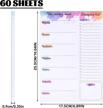 60 Sheet Meal Planner for Fridge, Magnetic Weekly Meal Planner & Grocery List with Tear-off Shopping List for Meal Prep, 7x10''-Flower Design