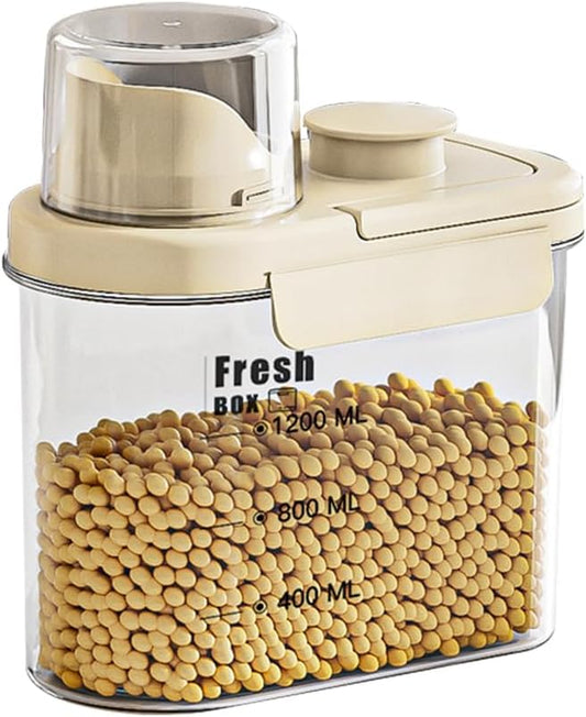 Airtight Rice Storage Container,with Pour Spout & Measuring Cup, BPA-Free - Transparent Dry Food Canister for Cereal, Flour, Pet Food, Oatmeal, Pantry Storage (Light Grass Green, 1600ml)