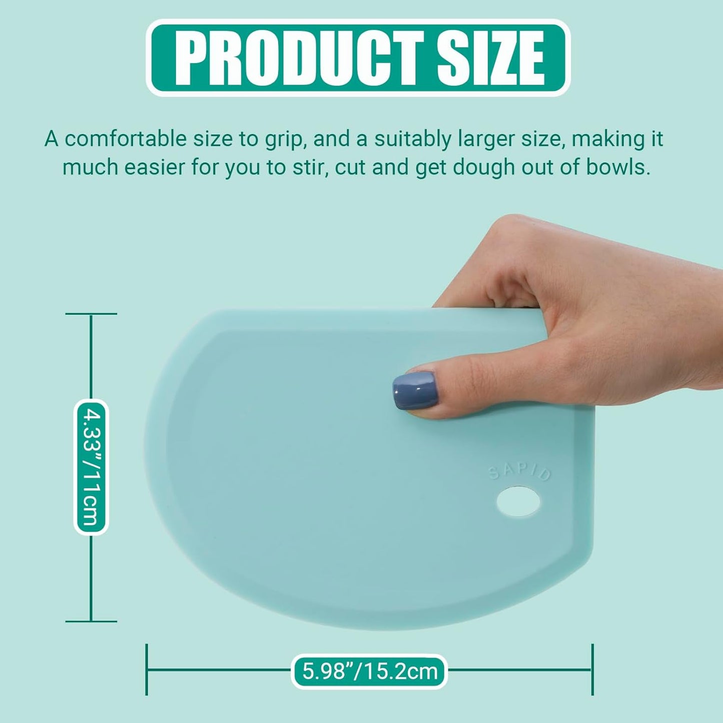 Silicone Dough Scraper with Stainless Steel Sheet, Curved Edge Flexible Bowl Scraper for Baking, Food Grade Silicone Bench Scraper for Sourdough Bread Proofing Basket, 5.98"×4.3", Dark Gray, SAPID