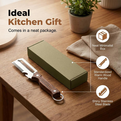 Multi-Functional Vegetable Peeler for Kitchen,3-in-1 Stainless Steel Peeler With Wooden Handle & Bottle Opener &Scallion shredder,Kitchen Gadgets For Fruit Pumpkin Peeling Potato Carrot Peeler