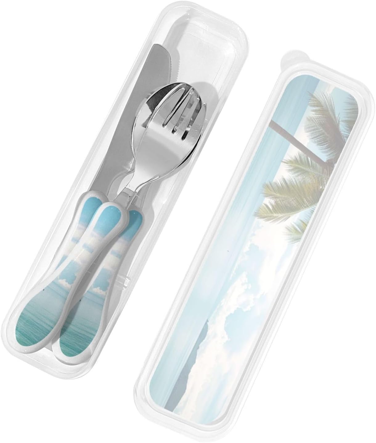 3-Piece Kids Silverware Set With Storage Case, Stainless Steel Reusable Children Safe Knife Spoon Fork Set Beach House Children Flatware Set For Kids Lunch Box