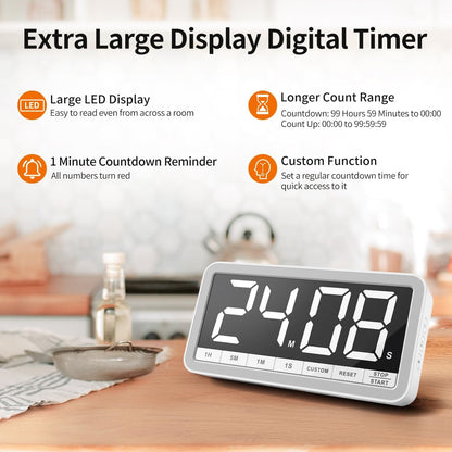 VOCOO Large 7.8" Digital Timer, Magnetic LED Timer for Kitchen & Classroom