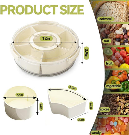 Divided Serving Tray with Lid and Handle, Portable Snackle Box for Veggie, Fruit Snacks Organizer, Clear Snack Spinner Container for Outdoor, Kitchen, Party, Travel