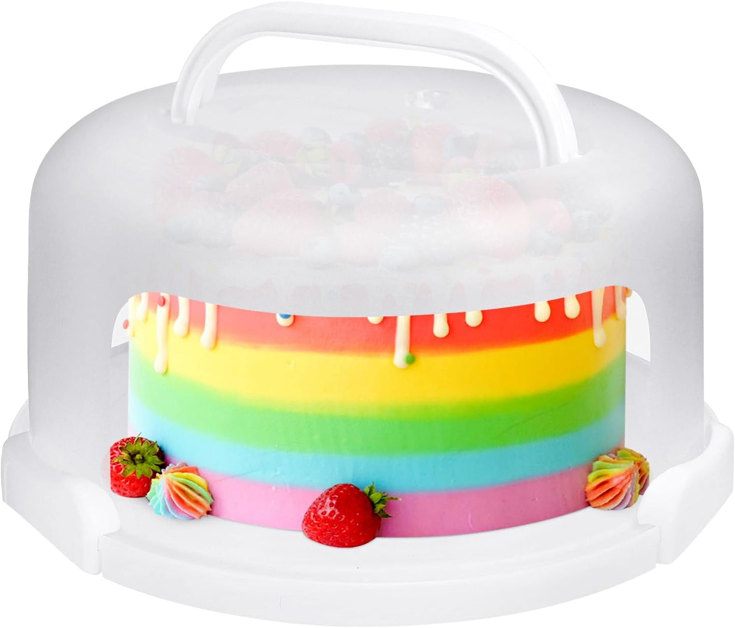 Cake Carrier with Lid and Handle, Fit 10’’ Cake Stand with Lid, Cake Transport Storage Container, Cake Containers Cover Stand with Lids, 3 Secure Side Closures (White)