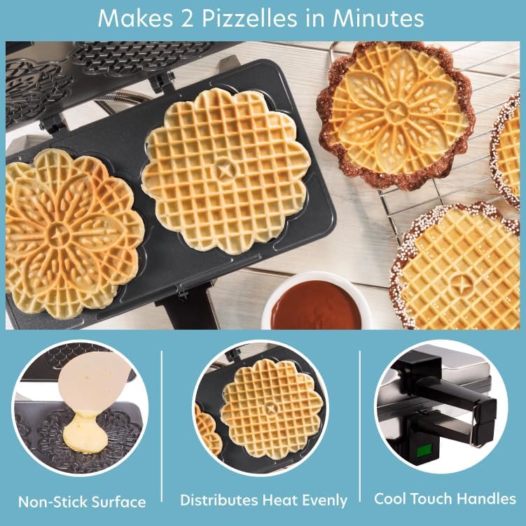 CucinaPro Pizzelle Maker, Non-Stick Electric Baker, Make Two 5-Inch Cookies