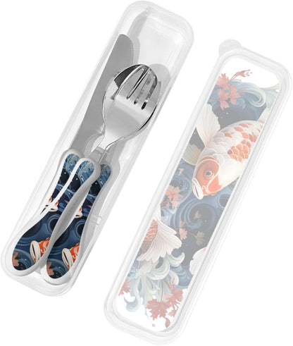 3-Piece Kids Silverware Set With Storage Case, Stainless Steel Reusable Children Safe Knife Spoon Fork Set Blue Active Girl Running Sunset Children Flatware Set For Kids Lunch Box - Colors A