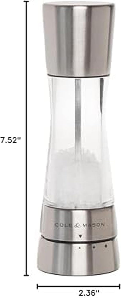 COLE & MASON Derwent Salt Grinder - Stainless Steel Mill Includes Gourmet Precision Mechanism and Premium Sea Salt
