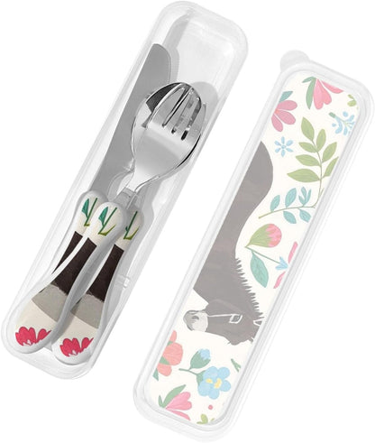 3-Piece Kids Silverware Set With Storage Case, Stainless Steel Reusable Children Safe Knife Spoon Fork Set Dreamy Jellyfish Print Children Flatware Set For Kids Lunch Box