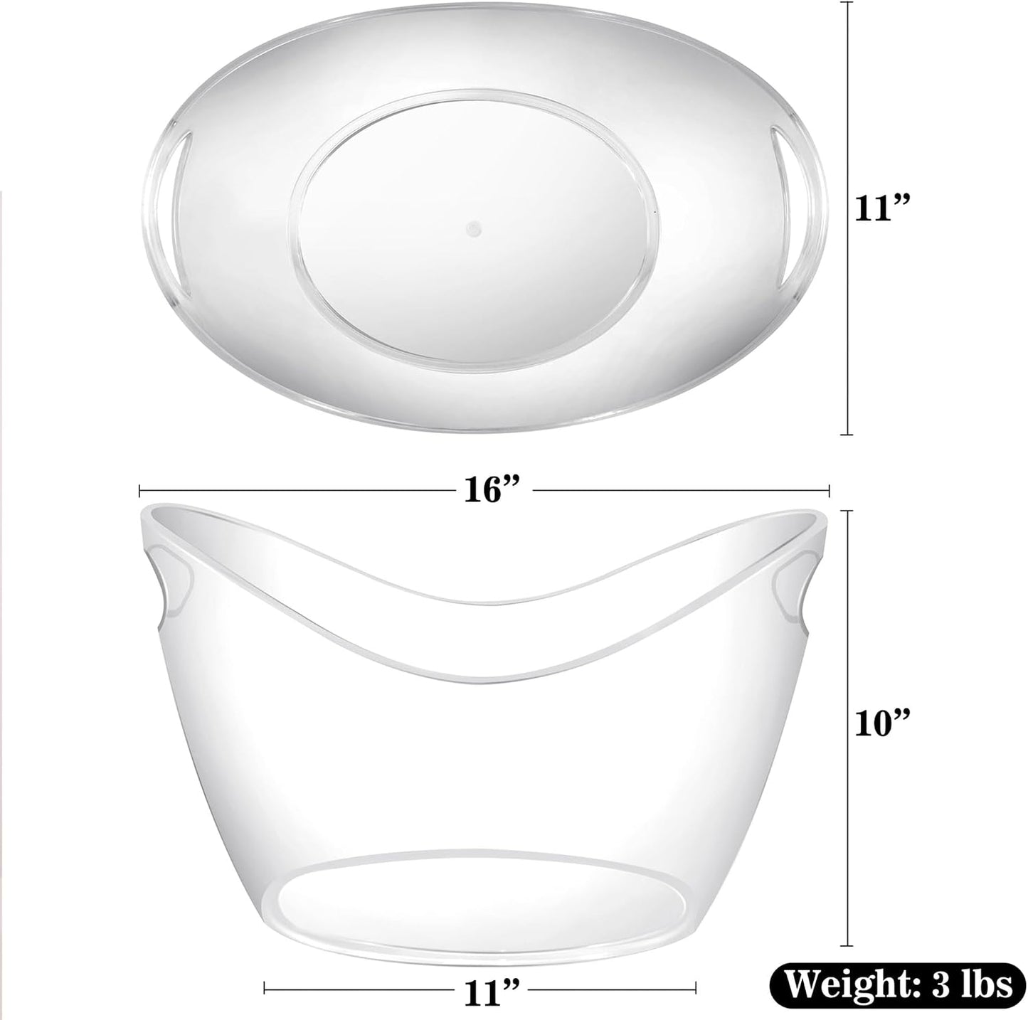 BARsics Large Clear Ice Bucket 3 Gallon(12L), Beverage Tub for Parties (2 Pack)