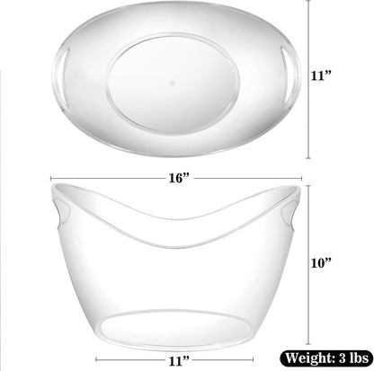 BARsics Large Clear Ice Bucket 3 Gallon(12L), Beverage Tub for Parties (2 Pack)