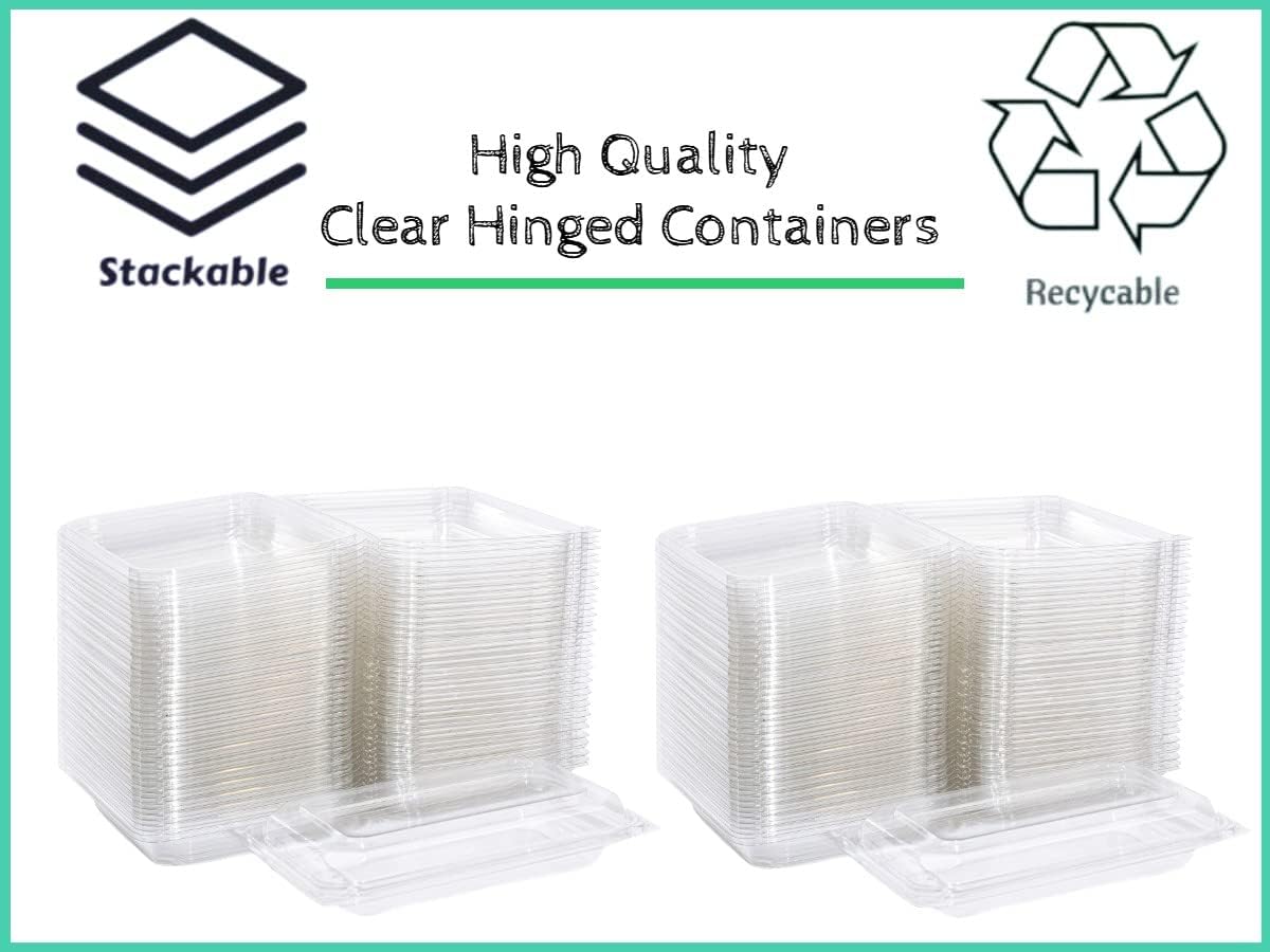 Smygoods Plastic Clamshell Food Containers, (Pack of 50-8x8x3 3/8) 3-Compartment, to go Containers, Hinged Food Container