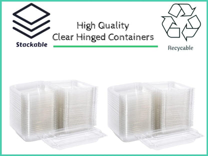 Smygoods Plastic Clamshell Food Containers, (Pack of 50-8x8x3 3/8) 3-Compartment, to go Containers, Hinged Food Container