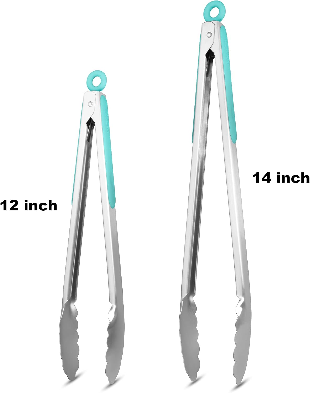 304 Stainless Steel Kitchen Cooking Tongs, 9" and 12" Set of 2 Sturdy Grilling Barbeque Brushed Locking Food Tongs with Ergonomic Grip, Black