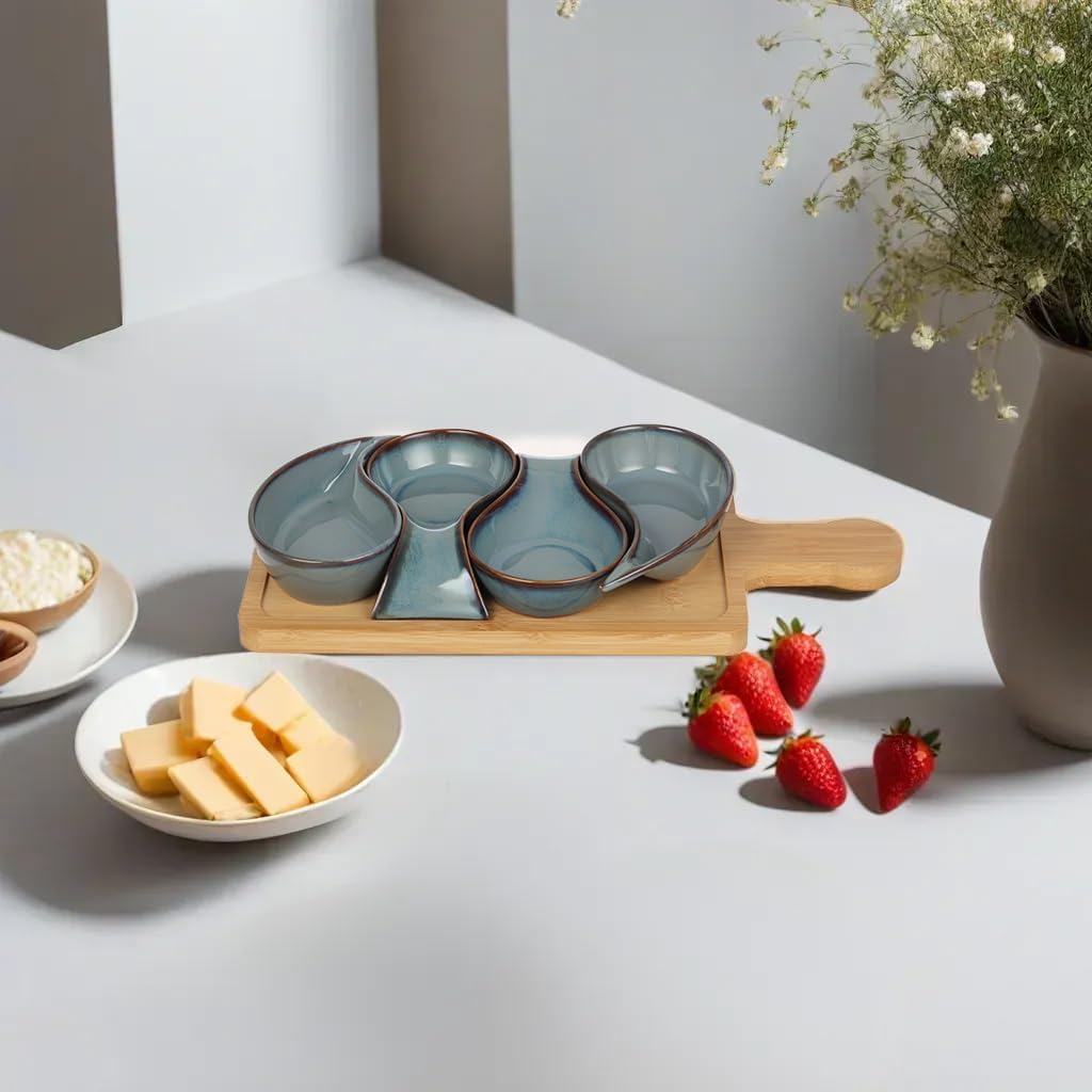 4-pc Porcelain Serveware for Chip Dip,Topping serving, Appetizer serving, Condiment Serving Tray, Serving Trays for Party, Party Hosting Essentials