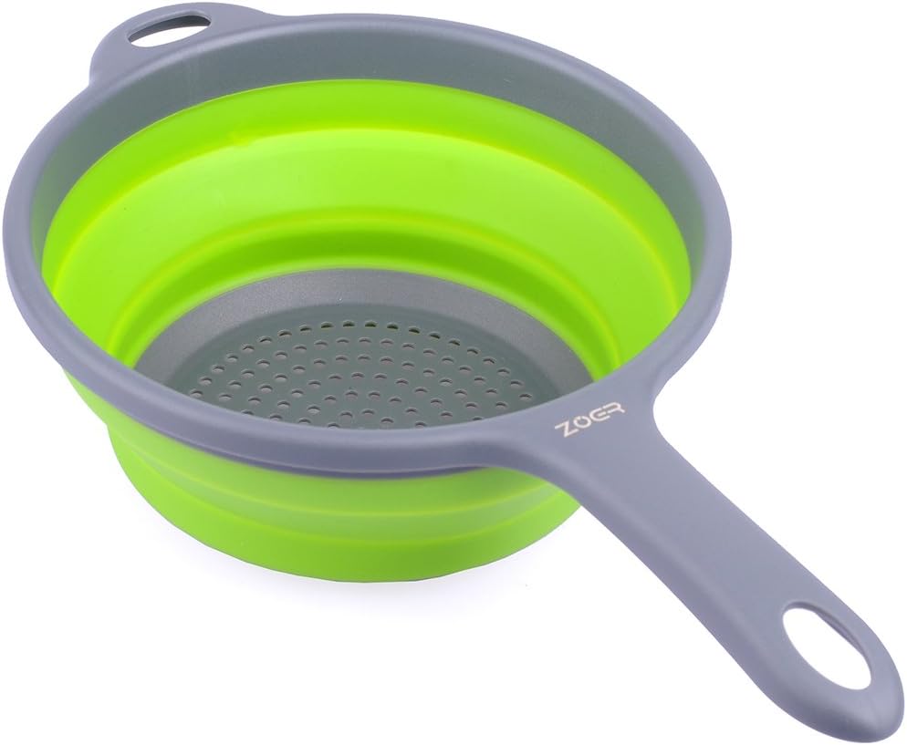ZOER Kitchen Foldable Pasta Strainers,Collapsible Colanders with Handles,Space-Saver Folding Silicone Strainers Colander,Capacity of 2 quart (Green)