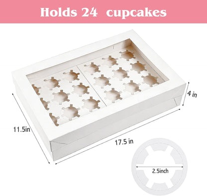 TOMNK 6 Count White Cupcake Boxes with Window - 36 Total Capacity Cupcake Carrier Sets for Birthday Holiday Party Bakery Supplies