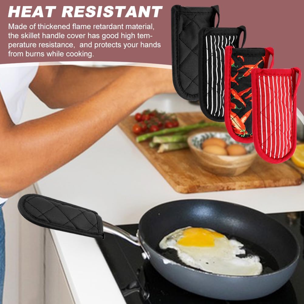 CALIDAKA 4Pcs Pan Handle Sleeve Silicone Hot Handler Holder,Cast Iron Skillet Handle Covers Heat Resistan t Pot Handle Sleeve for Cast Iron Pans,Metal Pots, Griddles Cooking Supplies