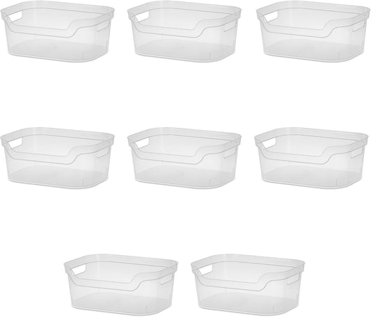 8 Pack Clear Plastic Medium Open Storage Bins, Easy Access Front Scoop Design Stackable Organizer Containers for Pantry, Fridge, Cabinet, Toy & Household Storage