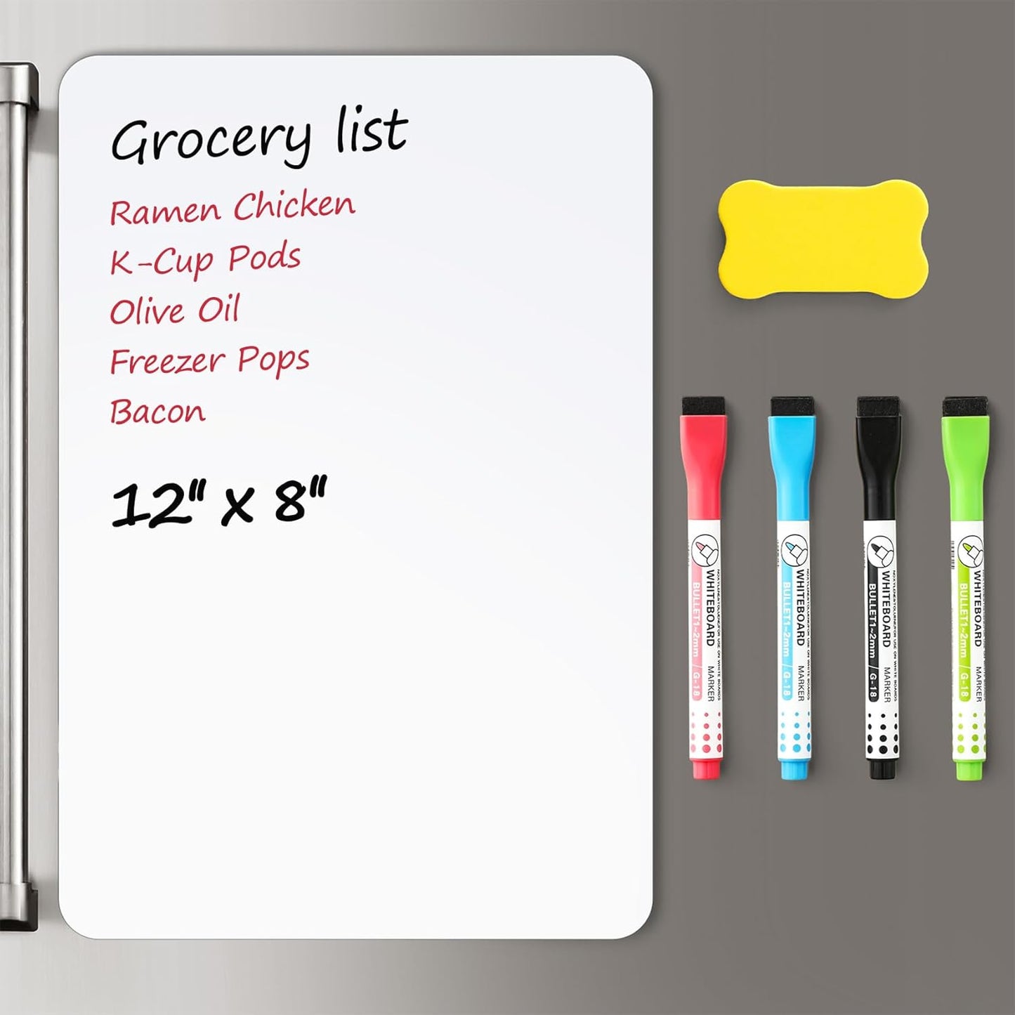 4 PACK Magnetic Dry Erase Board Sheet for Fridge, 12"x8" Erasable Refrigerator WhiteBoard w/ 6 Markers & 1 Eraser- Smooth and Flexible Small Magnet Blank Notepad for Home Kitchen Organizer and Planner