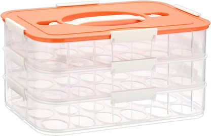 BTSKY Deviled Egg Platter with Lid, 3-Layer 54 Slots Deviled Eggs Carrier, Clear Portable Egg Holder for Fridge Reusable Deviled Eggs Tray Carton Box for Easter and Party Favor (3-Layer, Orange)