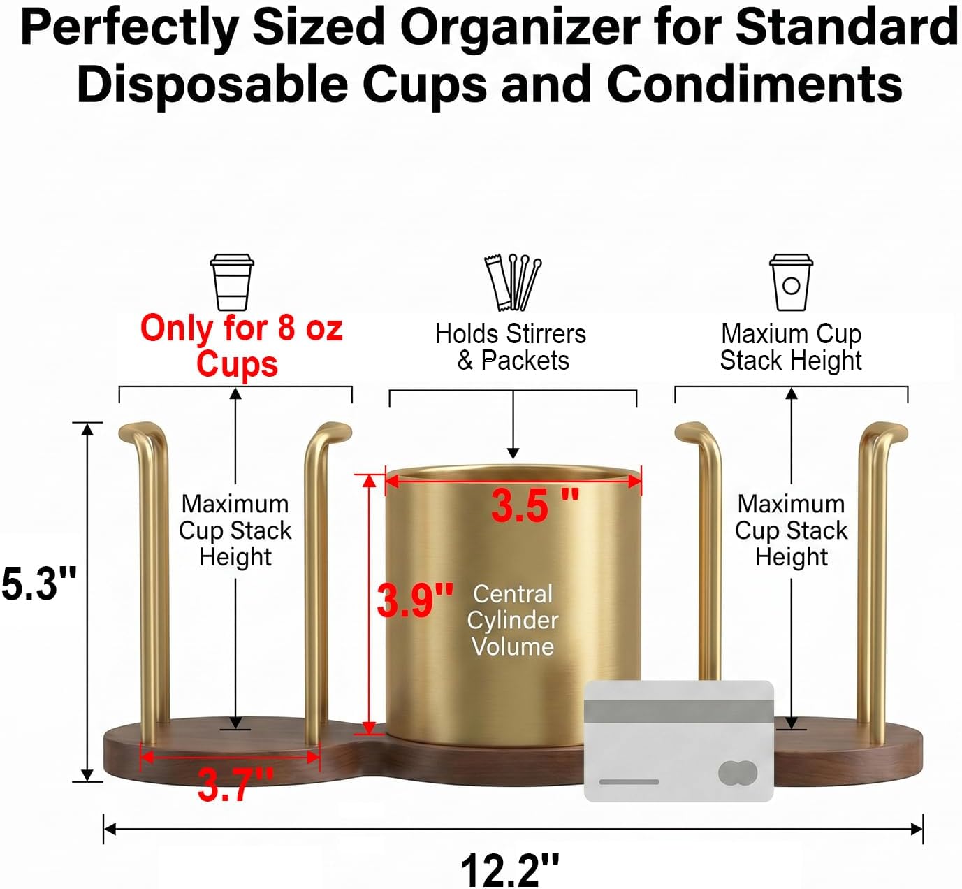 GOYLSER Coffee Station Organizer with Straw & Stirrer Storage Caddy for Cups Lids, Disposable Paper Cup Holder Cup Organizer for Coffee Bar, Office, Home Kitchen, Gold