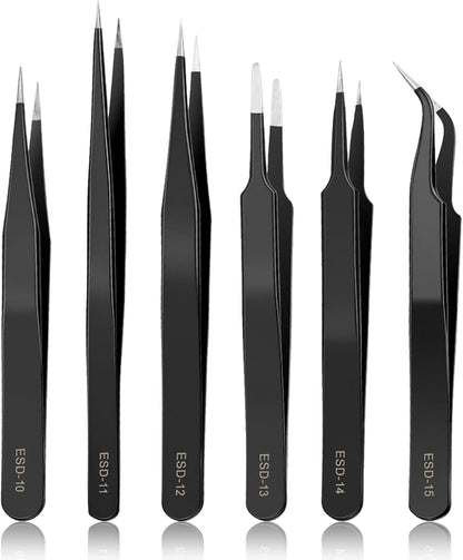 YHYZ Precision Tweezers Set, Premium Stainless Steel Anti-Static ESD Tweezes, Suitable for Tweezers, for Craft, Electronic, Soldering, Model, Hobby, Jewelry Making Laboratory