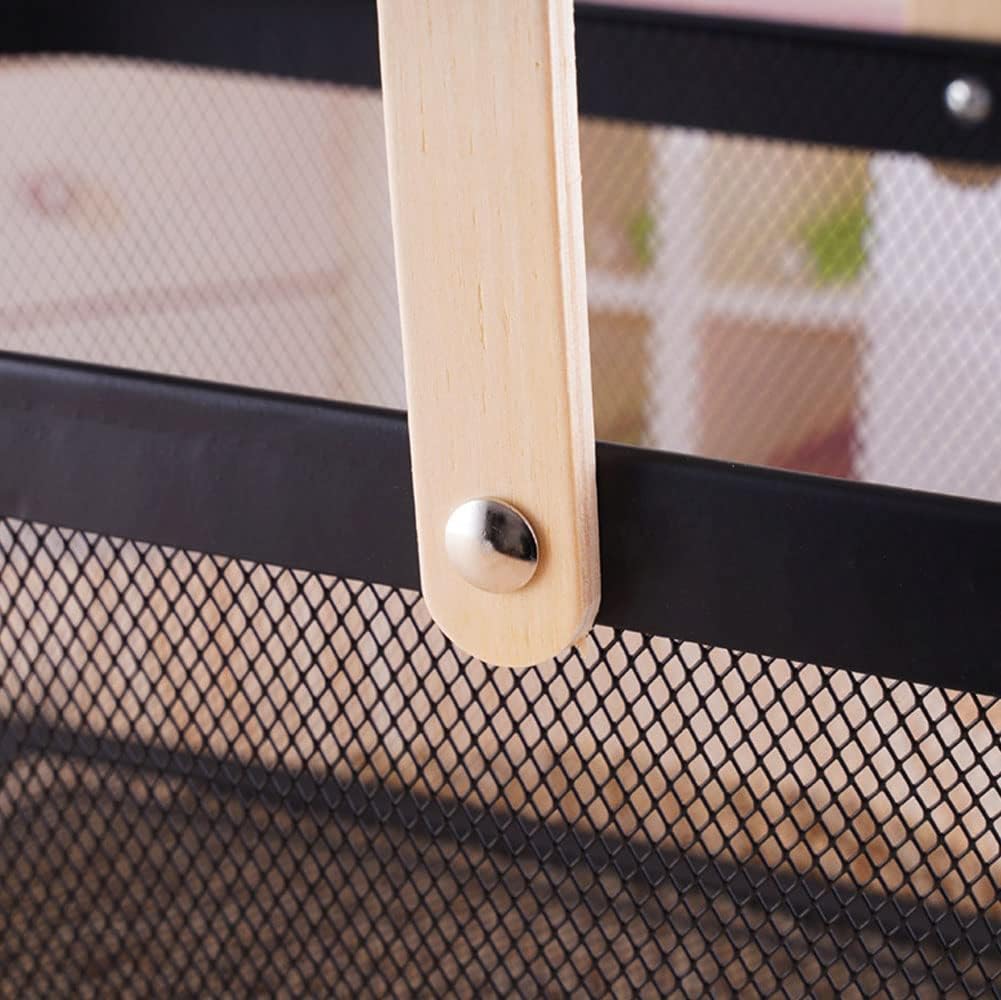 IBWell Square Metal Wire Woven Fruit Storage Bowl Basket with Wooden Handle, Large Black Mesh Fruit Stand, Multi-function Hanging Kitchen Baskets (White, Normal)