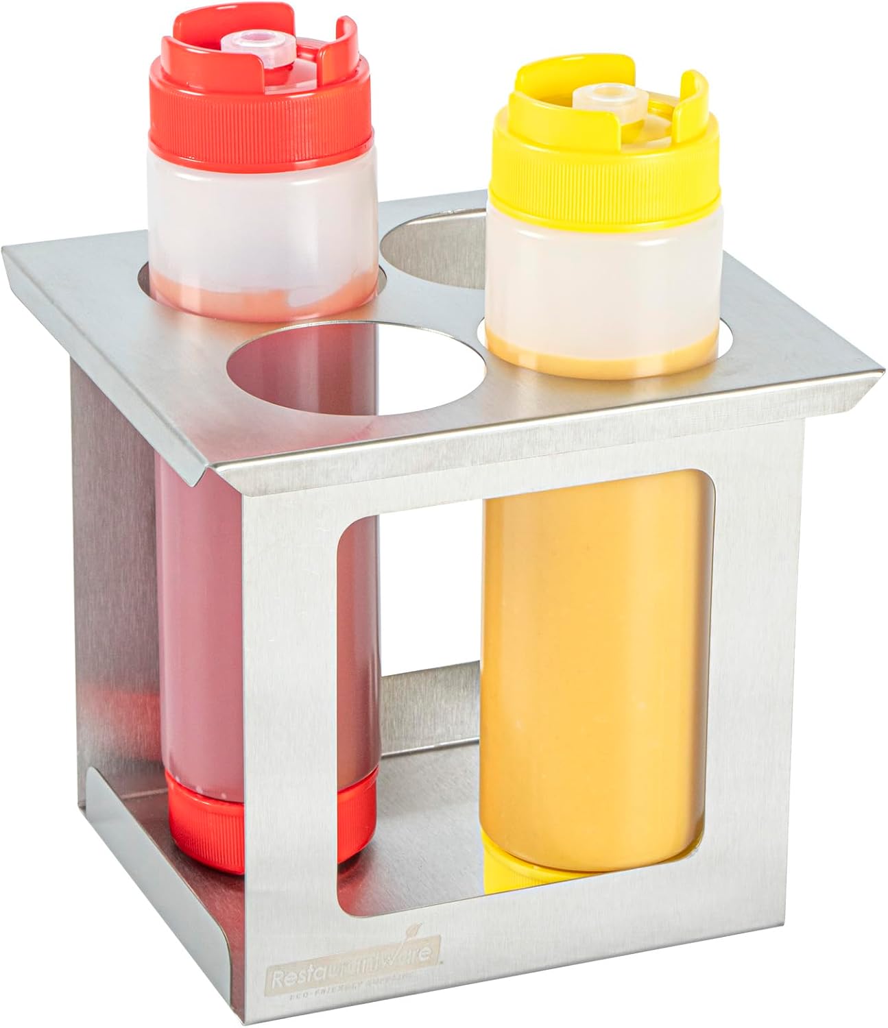 Restaurantware Stainless Steel Bottle Organizer - 1 Count - 6.299 x 7.087 x 0.394 Inches - Dishwasher-Friendly Condiment Holder - Kitchen Bottle Rack - Space-Saving Design - Silver