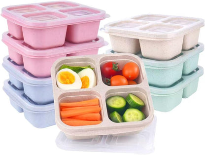 8 Pack Snack Box Container, 4 Compartments Bento Snack Containers for Organized Meal Prep, Reusable Divided Lunch Food Storage Containers for Work, Picnic– Microwave, Dishwasher, Freezer Safe