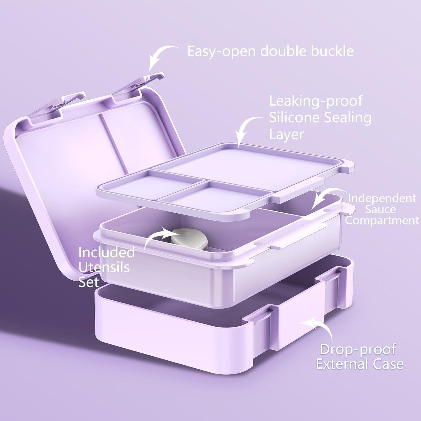 ACESAK Backpack for Girls - Bento Box with Insulated Lunch Bag Pencil Case & Utensils Set for Kids, 4 Leakproof Compartments Removable Tray Lunches or Snack Container for School (Black Purple)