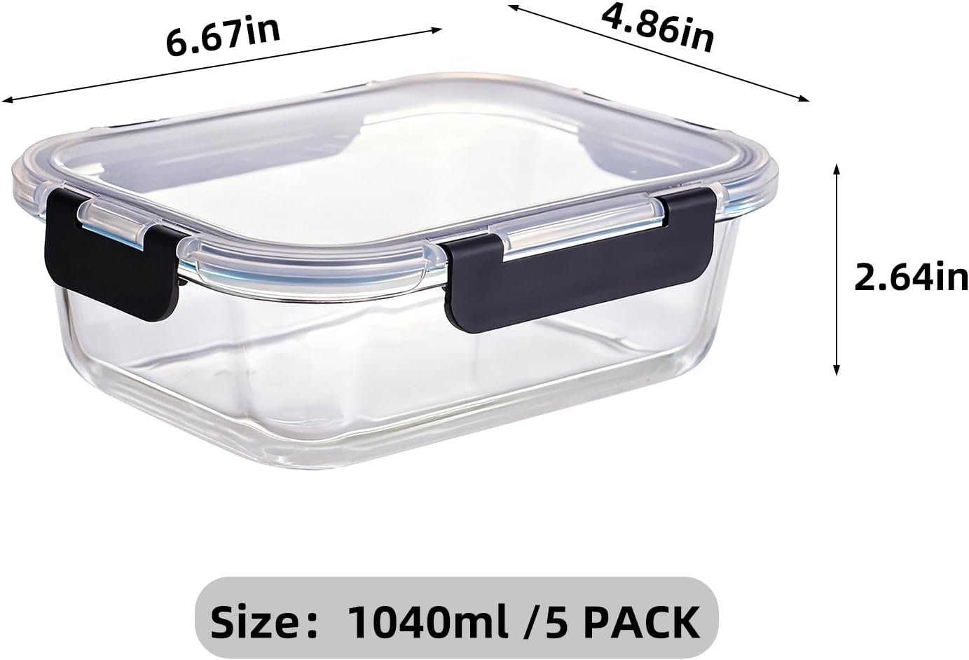 Glass Food Storage Containers with Airtight Lids, 5-Piece Set, Freezer Safe, Microwave Safe, Leak Proof