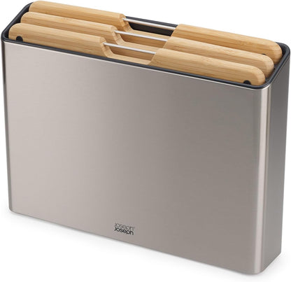 Joseph Joseph Folio 4-Piece Colour coded Cutting Board Set, Stainless Steel Slimline case for organized Kitchen storage, Black