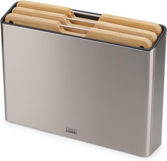 Joseph Joseph Folio 4-Piece Colour coded Cutting Board Set, Stainless Steel Slimline case for organized Kitchen storage, Black