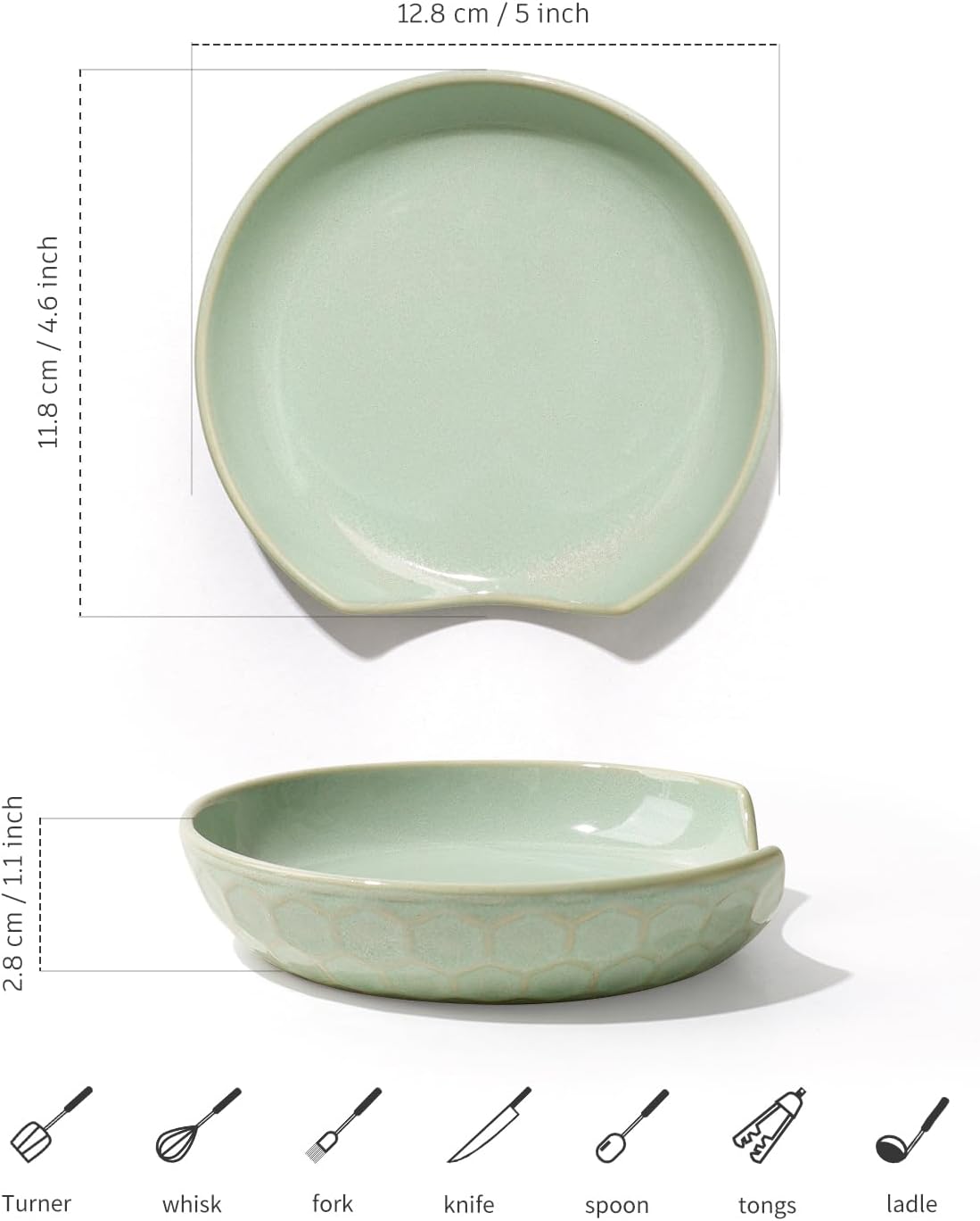 Ceramic Spoon Rest with Egg Cracker, Reactive Glaze Blue