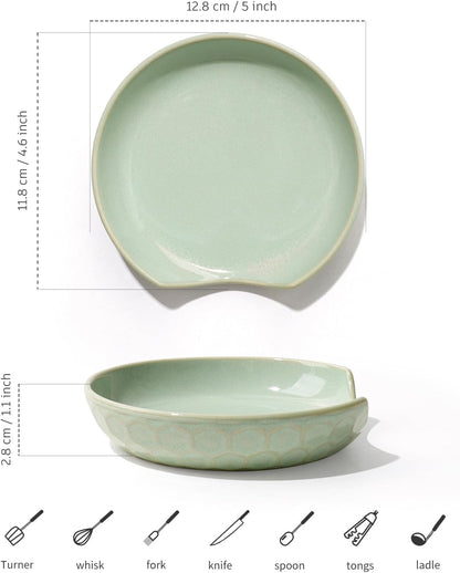 Ceramic Spoon Rest with Egg Cracker, Reactive Glaze Blue