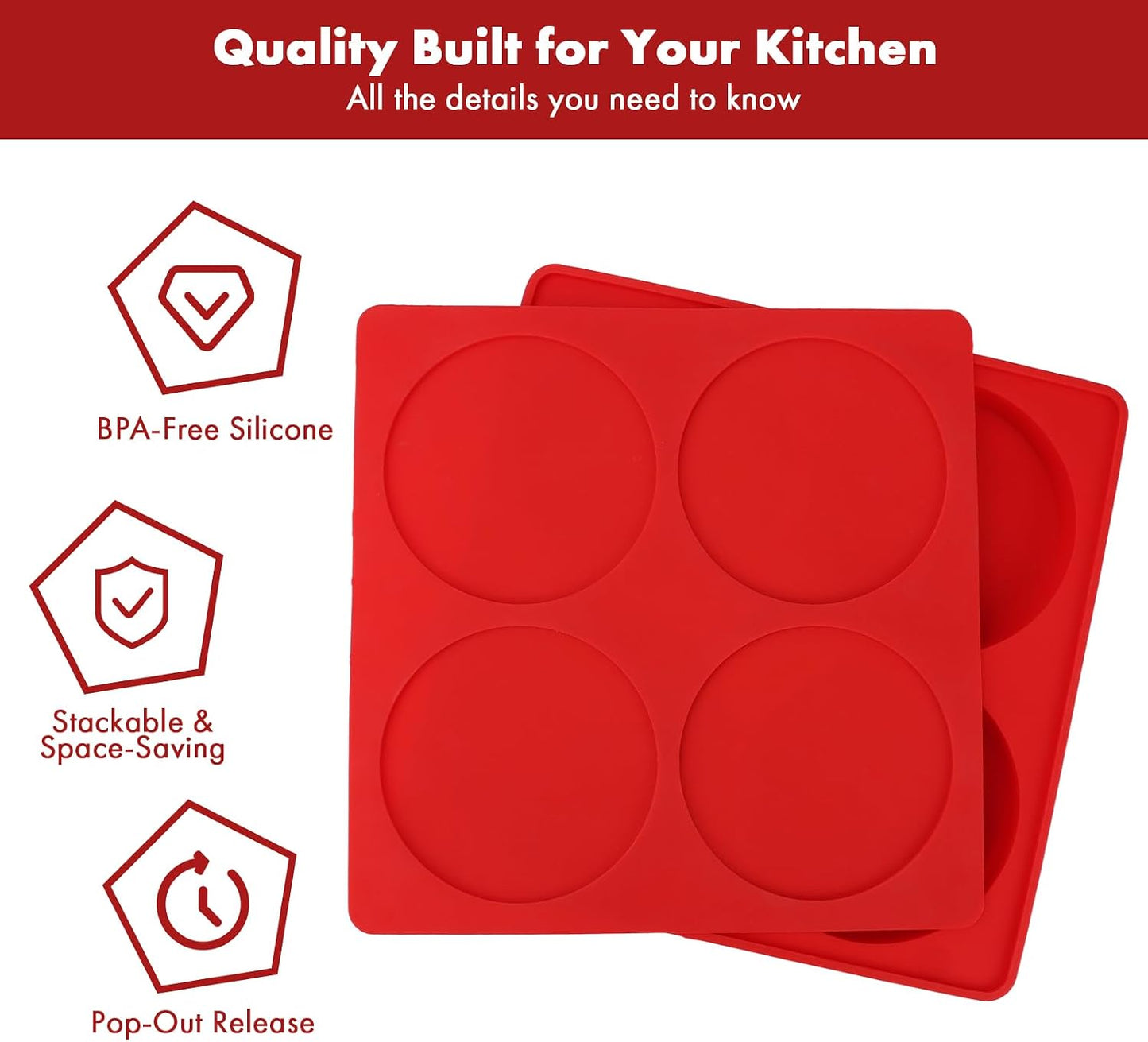 Silicone Burger Patty Maker & Freezer Tray, Grilling Cookware 4-Cavity Mold with Airtight Lid, Make 4 Perfect 4.7-Inch Patties at Once for Easy BBQ Prep & Freezer Storage