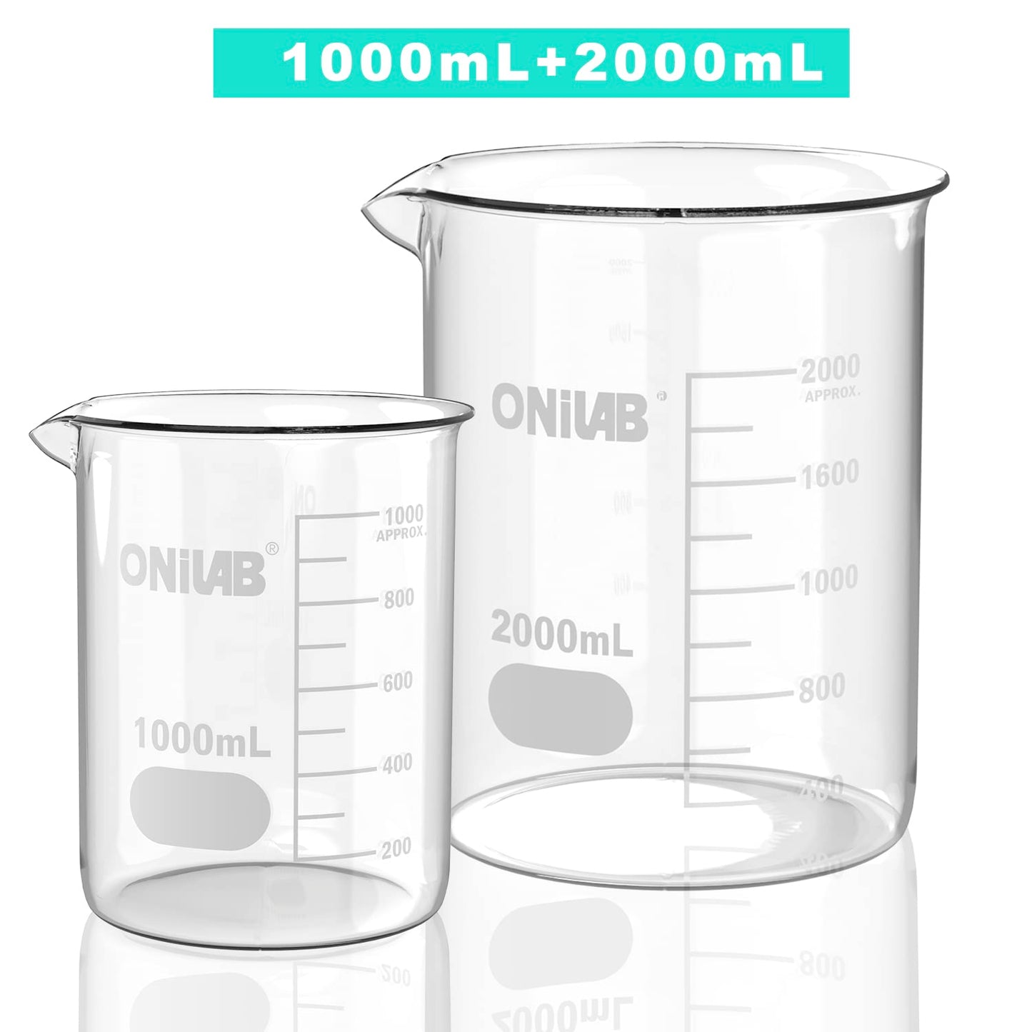 ONiLAB Glass Measuring Beaker Set 50ml 100ml 250ml (Pack of 3) 3.3 Boro Griffin Low Form with Printed Graduation Scientific Glassware for Laboratories, Classrooms or Home Use 13900244