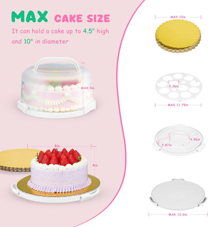 Cake Carrier With Lid And Handle, Bpa-Free Cake Holder With Lid For 10 Inch Round Cake Carrier With 10 pcs Round Golden Cake Boards And Portable Insulated Bag