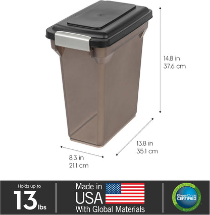 IRIS USA Dog Food Storage Container, Airtight Lid, 2-Cup Scoop, Up to 13 Pounds Pet Food Storage, Versatile Pet Food Bin, Treats, BPA Free, Dark Gray