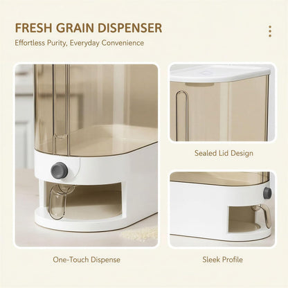 22-25Lbs Rice Dispenser, Large Rice Storage Container Cereal Dispenser Rice Holder Food Storage Container with Measuring Cup, One-Touch Sealed Moisture Food Dispenser for Kitchen and Household