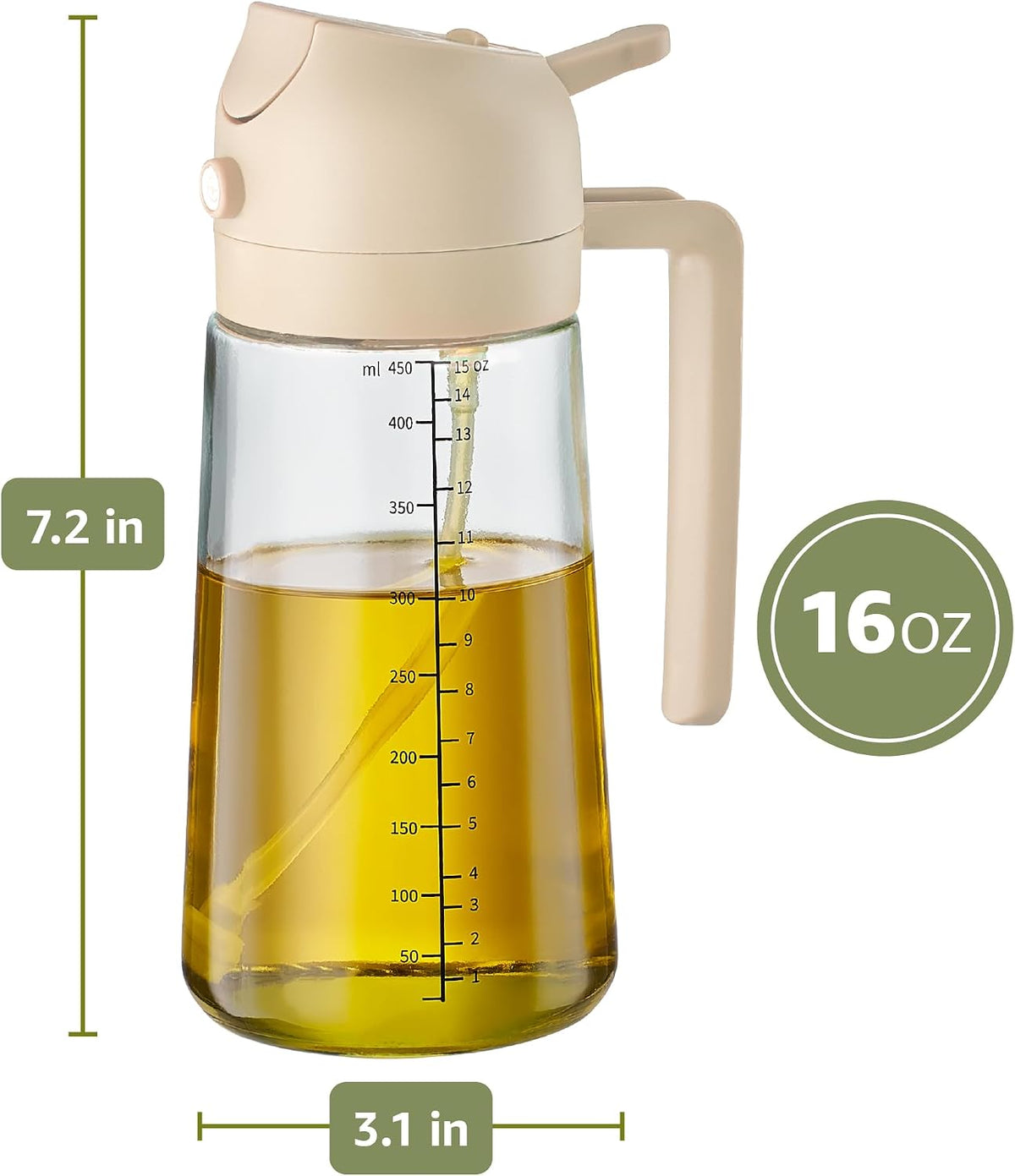 FineDine 16 oz Glass Olive Oil Sprayer for Cooking, Oil Dispenser, Green