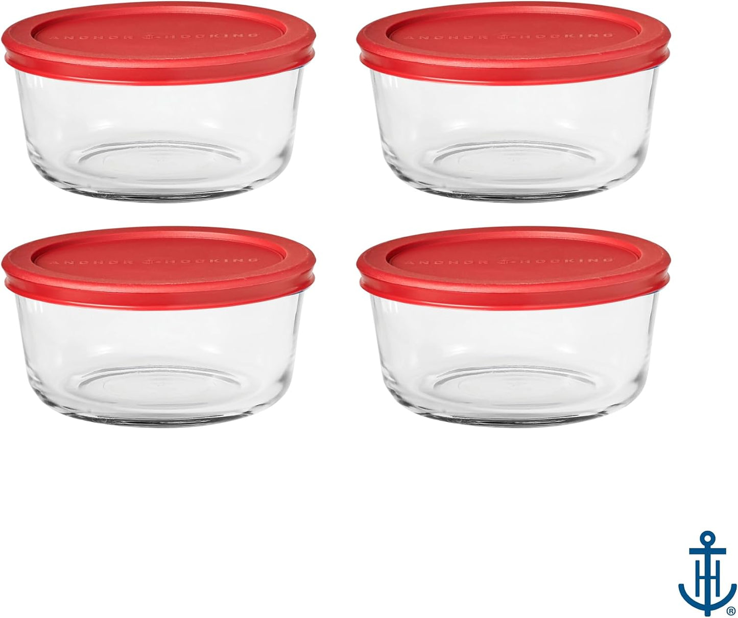 Anchor Hocking 2 Cup Glass Storage Containers with Lids, Set of 4 Glass Food Storage Containers with Mint SnugFit Lids