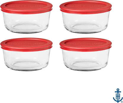 Anchor Hocking 2 Cup Glass Storage Containers with Lids, Set of 4 Glass Food Storage Containers with Mint SnugFit Lids