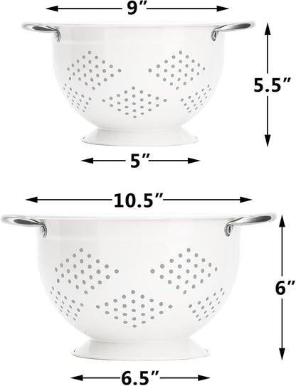 Rorence Powder Coated Steel Colanders: 1.5 Quart 3 Quart & 5 Quart Set of 3 - White