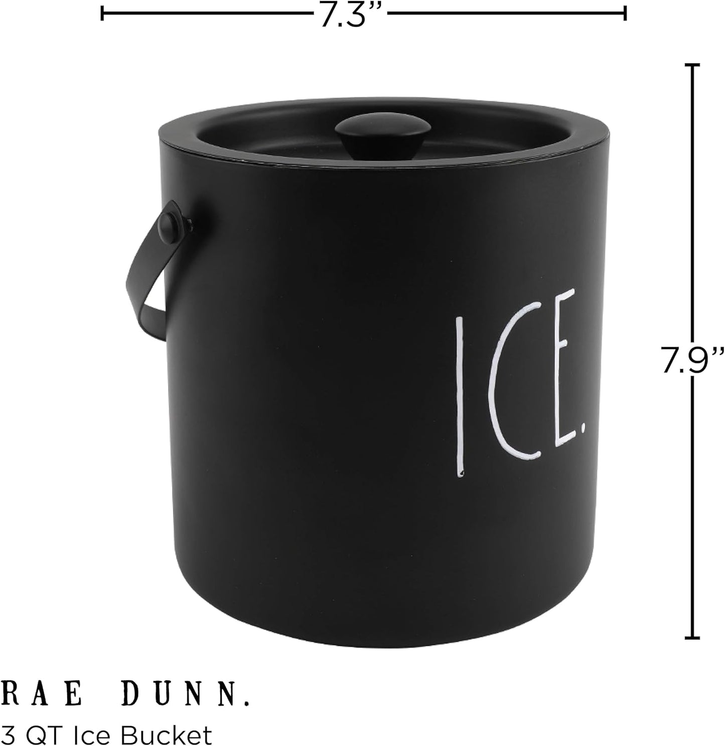 Rae Dunn Ice Bucket with Scoop - Stainless Steel Bucket with Handle, Lid and Ice Scooper - 4 Qt. Storage Bin for Ice Cubes for Bars, Parties, Backyard Barbeques, Picnics, and Camping (Black)