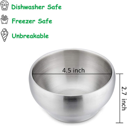 E-far Stainless Steel Bowls for Kids-6 Pack, 12OZ Double Walled Baby Toddler Bowls for Baby Food/Cereal/Snack, 18/10 Non-Toxic Metal & Unbreakable, Dishwasher Safe